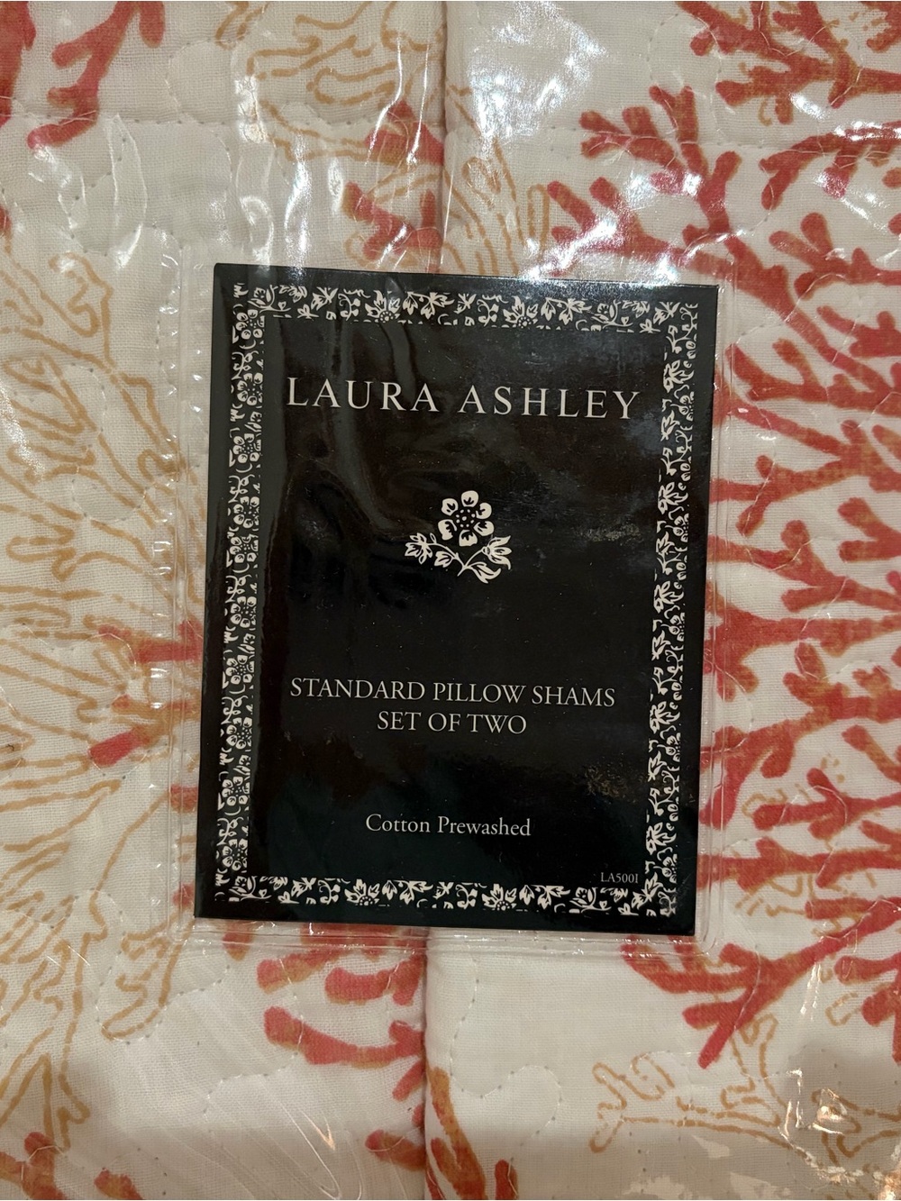 Laura Ashley Coral and Cream Pillow Shams - Set of Two